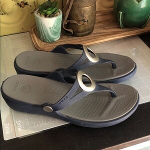 CROCS Navy and Silver Flip-Flops